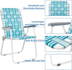 VINGLI Patio Lawn Webbed Folding Chairs Set of 2, Outdoor Beach Chair Portable Dining Chair for Outdoor Yard, Garden (White & Blue, Classic) - Image 5