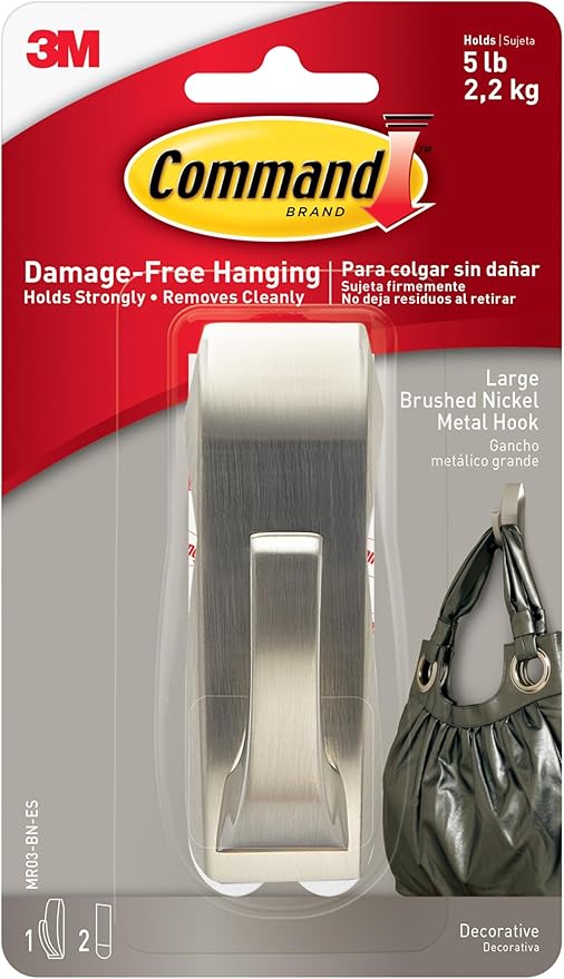 Command Large Modern Reflections Metal Hook, Brushed Nickel, Decorate by Command