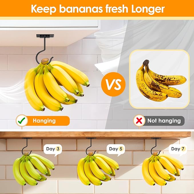 Self Adhesive Banana Hook Under Cabinet Foldable Banana Hanger Black Metal - Image 4