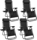 NEWBULIG Zero Gravity Chair Set of 4, Lounge Chair Folding Portable Adjustable Camping Reclining Chairs with Adjustable Pollow, Mesh Back, Cup Holder Trays Lawn Patio Chair for Pool Beach - Black by NEWBULIG