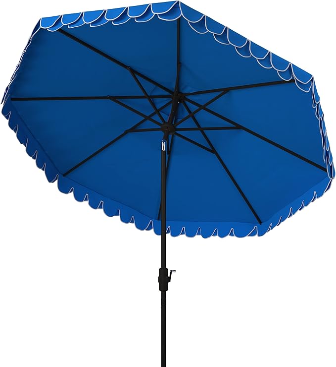 SAFAVIEH 9ft Outdoor Patio Umbrella, Round, Valance, Pacific Blue & White Trim, Auto Crank Tilt, UV Resistant for Deck, Backyard, Poolside (PAT8006P) - Image 5