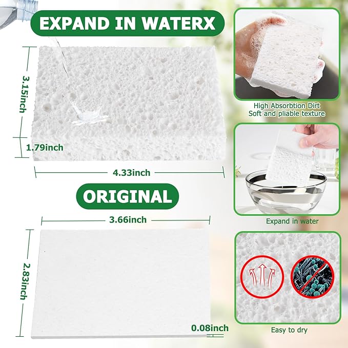 White Plant Based Sponges for Kithcen, Non Abrasive, No odor, Durable Washable - Image 2
