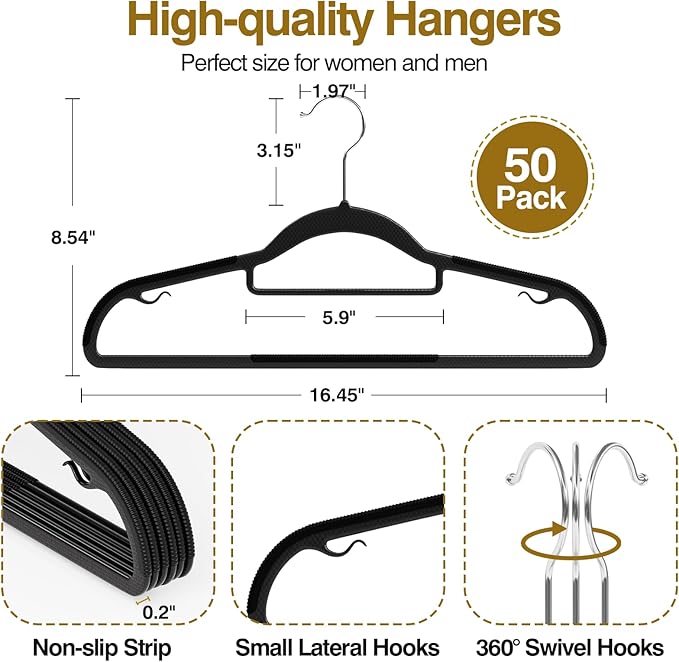 Plastic Hangers 50 Pack, Heavy Duty Clothes Hangers - Image 2