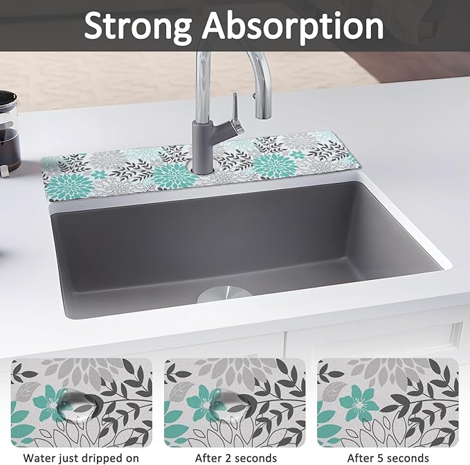 24" X 5.5" Kitchen Sink Splash Guard Faucet Mat Flora Super Absorbent Fast - Image 3