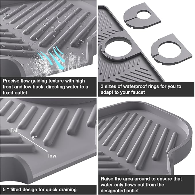 Faucet Mat for Kitchen Sink，6° Slope Sink Splash Guard，Splash Guard for Kitchen - Image 3