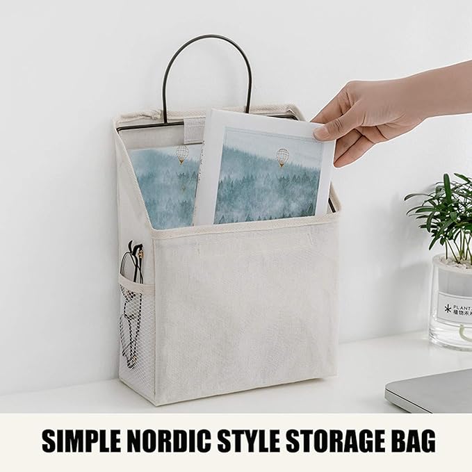 2 Pcs Wall-hanging Storage Bags, Desktop Organizer Basket Cotton Linen Hanging - Image 3