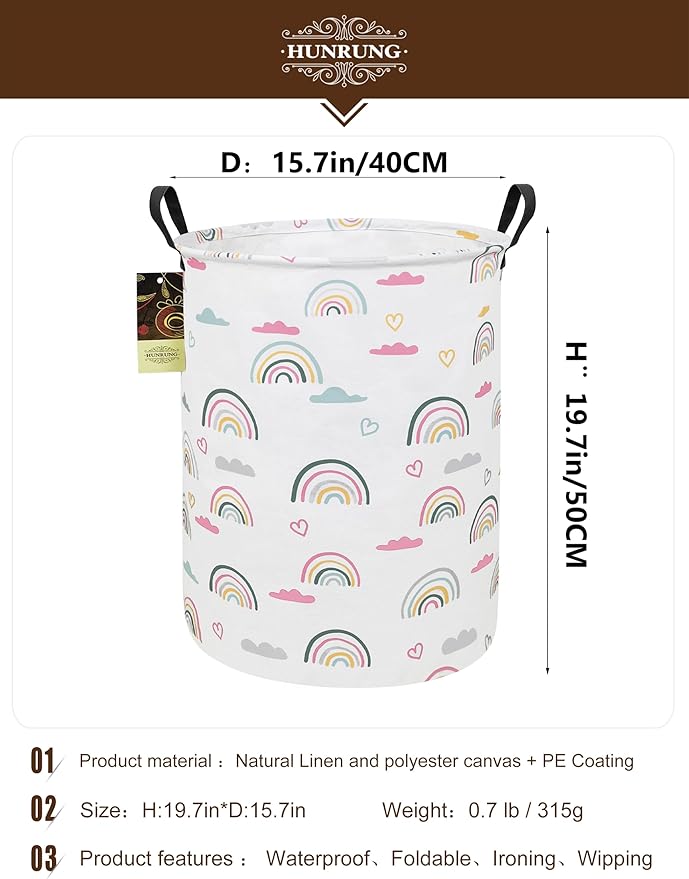 HUNRUNG Laundry Hamper, Large Canvas Fabric Lightweight Storage Basket Toy - Image 2