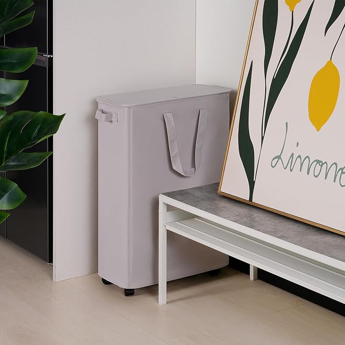 Slim Laundry Hamper with Lid and Wheels, Small Rolling Laundry Basket with - Image 7