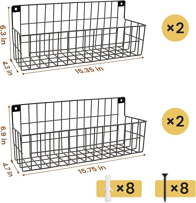4 Set Extra Large Hanging Wall Wire Baskets, Hanging Wall Mount Storage Baskets - Image 2