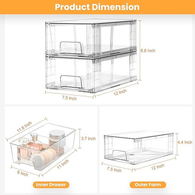 4 Pack Stackable Storage Drawers, Plastic Organizers Bins, Drawers Storage - Image 3