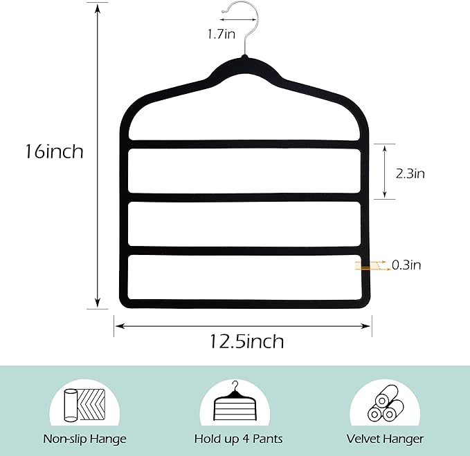Velvet Pants Clothes Hanger Space Saving Non Slip Pants Shorts Hanger, - Image 7