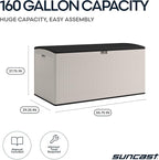Suncast 160-Gal. Resin Extra-Large Outdoor Patio Deck Box with Pad-Lockable Lid, Modern Reeded Outdoor Patio Bench/Storage Box for Cushions, Garden Tools, and More, Iron Ore/French Gray - Image 3