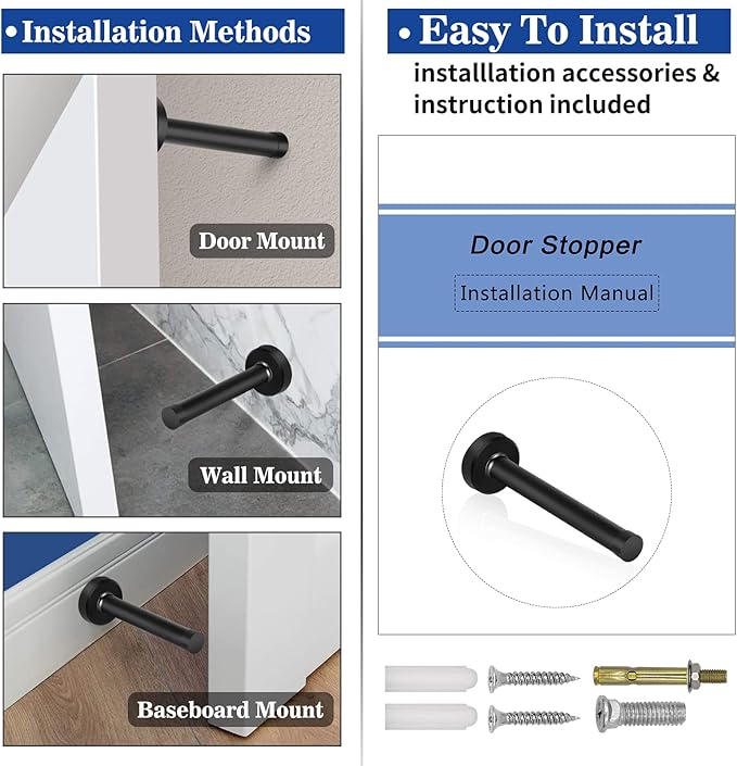 Door Stopper Black 6 Inch Long Door Stop Wall Mounted Stainless Steel Door - Image 6