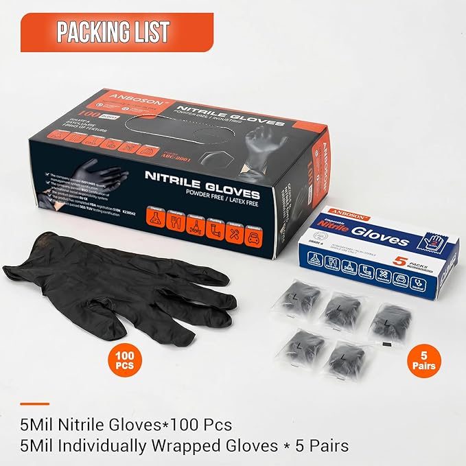 5 Mil Nitrile Gloves Black - Image 2