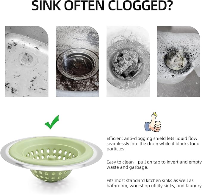 2 PCS Kitchen Stainless Silicone Sink Strainer, 4.5 inch Diameter… - Image 3