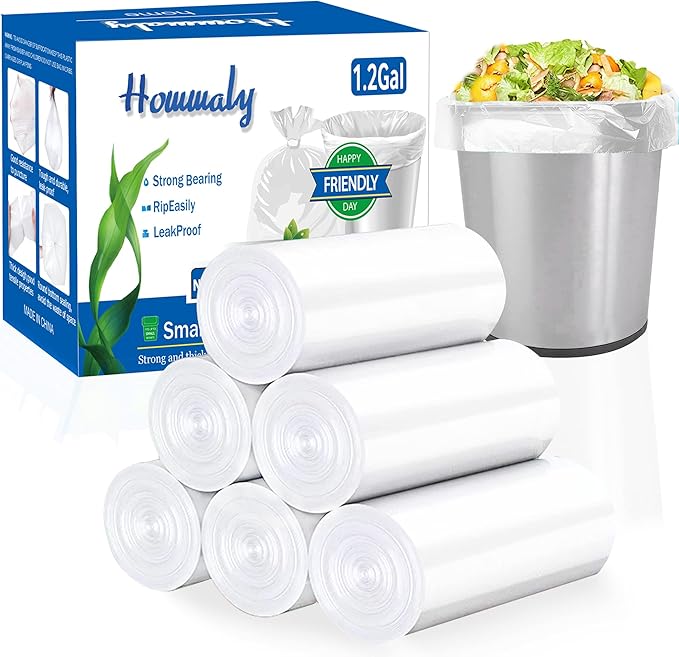 1.2 gallon trash can liners, Small clear Garbage Bags 300, Extra Strong 1.2 Gal by HOMMALY