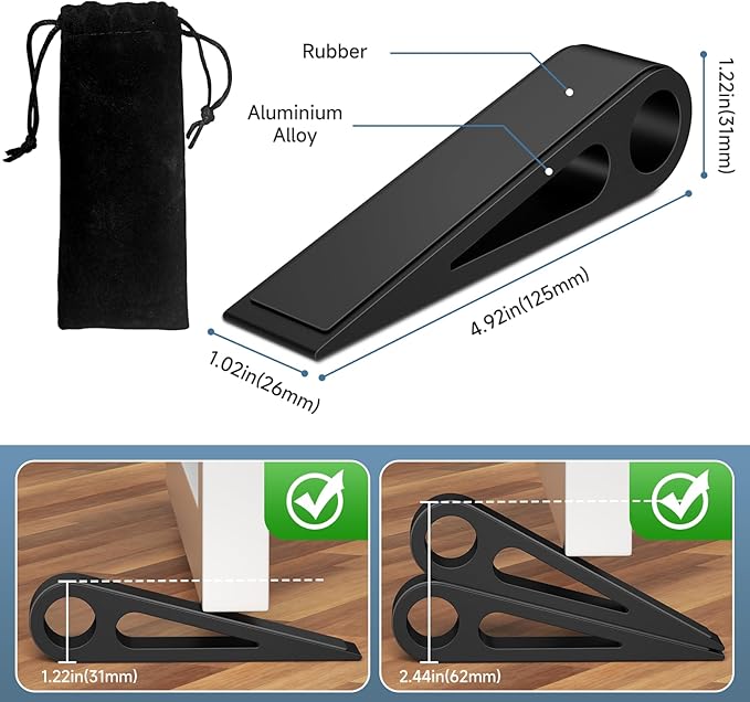 4 Pcs Heavy Duty Door Stopper for Bottom of Door, Aluminum & Rubber Door Stop - Image 2