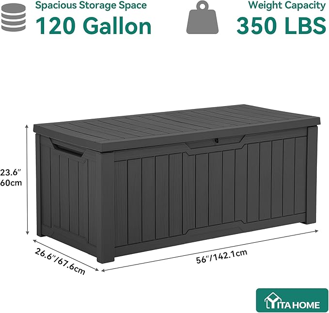 YITAHOME 120 Gallon Outdoor Storage Deck Box, Large Resin Patio Storage for Outdoor Pillows, Garden Tools and Pool Supplies, Waterproof, Lockable, (Dark Grey) - Image 9