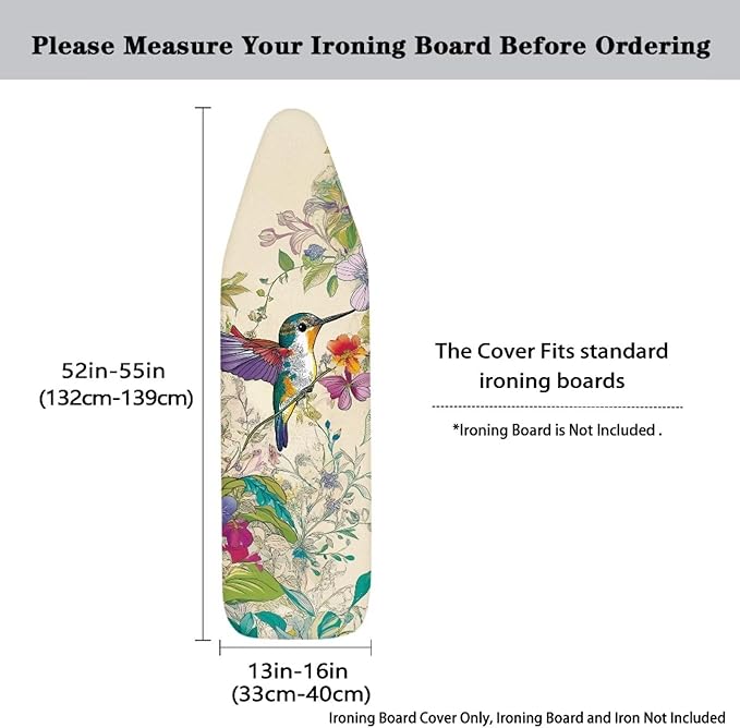 Sprowallow Hummingbird Flowers Ironing Board Cover Stain Resistant Standard - Image 5