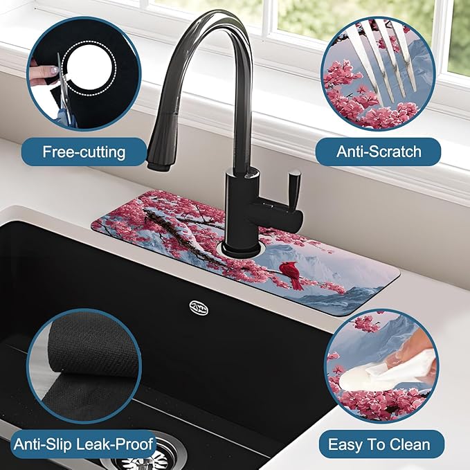 Christmas Welcome Winter Sink Faucet Absorbing Mat Cardinal Bird Super - Image 4