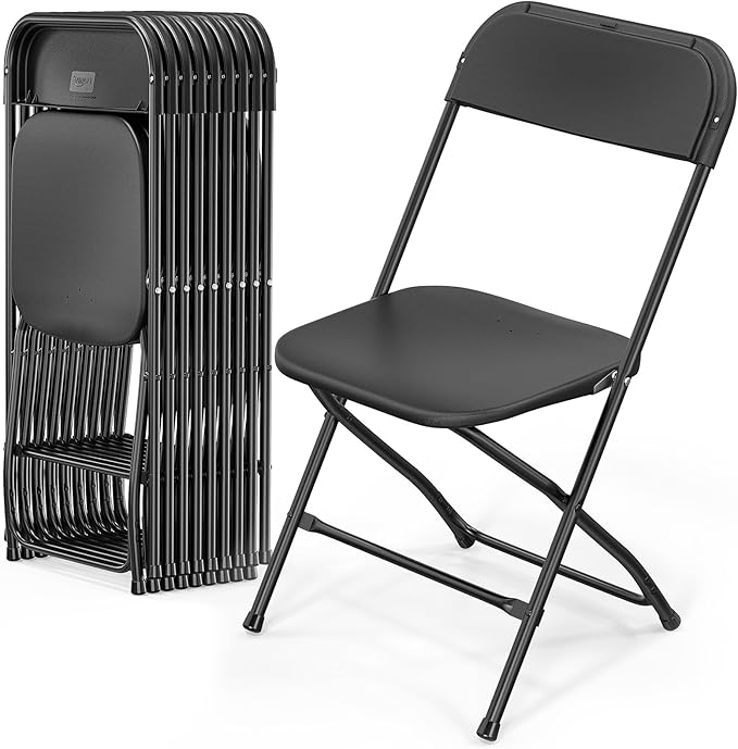 VINGLI 10 Pack Black Plastic Folding Chair, Indoor Outdoor Portable Stackable Commercial Seat with Steel Frame 350lb. Capacity for Events Office Wedding Party Picnic Kitchen Dining by VINGLI