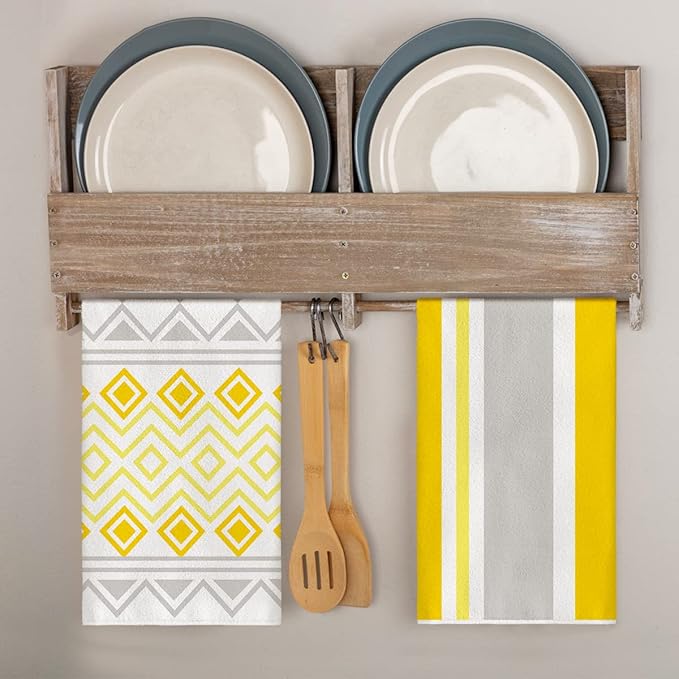 Artoid Mode Yellow Stripes Home Sweet Home Boho Summer Kitchen Towels Dish - Image 4