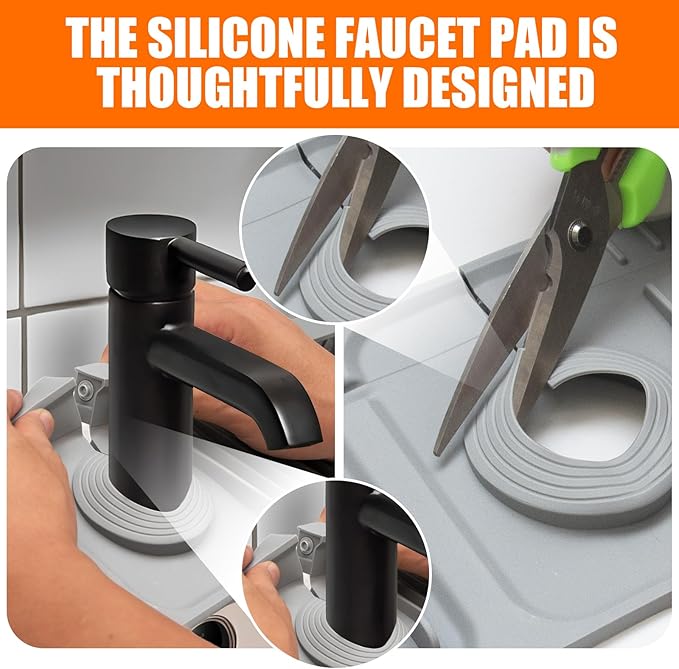 17.7" Gray Button Style Faucet Drip Catcher – Silicone Faucet Mat - Image 4