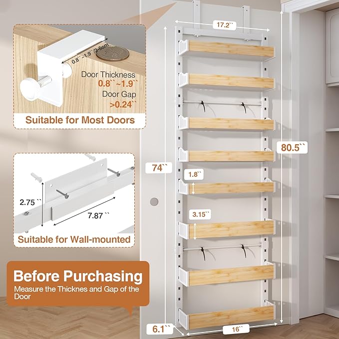 8-Tier Over The Door Pantry Organizer, Heavy-Duty Metal Wall Mount or Hanging - Image 2