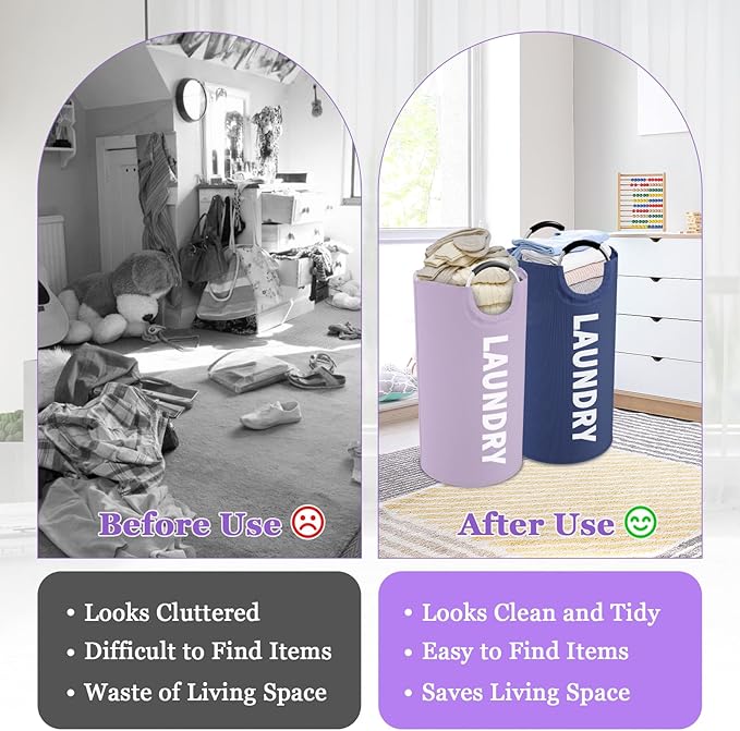 Set of 2 Large Laundry Baskets for Adult, 95L Collapsible Laundry Baskets - Image 7