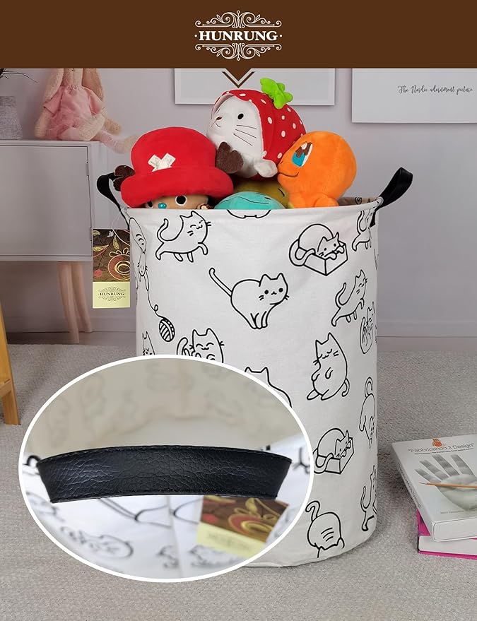 HUNRUNG Laundry Hamper, Large Canvas Fabric Lightweight Storage Basket Toy - Image 4