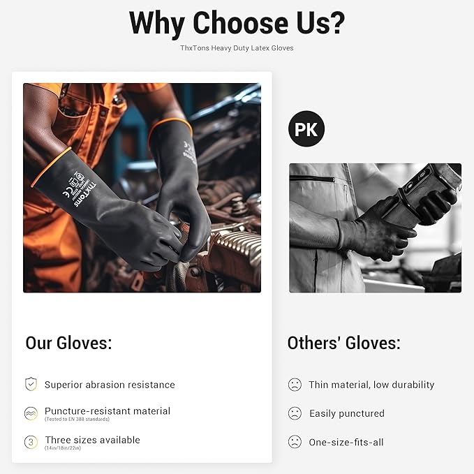 ThxToms Chemical Resistant Gloves, Heavy Duty Long Rubber Gloves, Puncture - Image 4