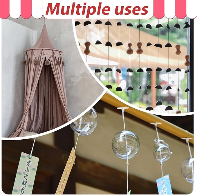 100 Pack Ceiling Hooks Adhesive Removable Transparent Wall Hanger - Image 6