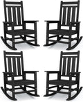 KINGYES Oversized Outdoor Rocking Chair Set of 4, All-Weather Patio Rocking Chairs for Porch, HDPE Outdoor Patio Rockers with High Back & Wide Seat for Garden, Lawn, Black by KINGYES