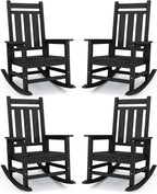 KINGYES Oversized Outdoor Rocking Chair Set of 4, All-Weather Patio Rocking Chairs for Porch, HDPE Outdoor Patio Rockers with High Back & Wide Seat for Garden, Lawn, Black by KINGYES
