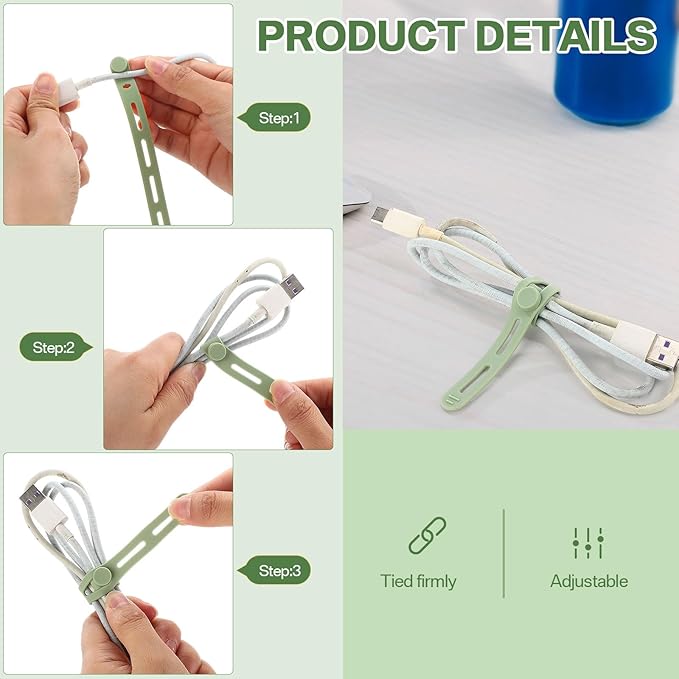 42 Pcs Silicone Cable Ties Reusable Cord Organizer Adjustable Data Cable Wraps - Image 3