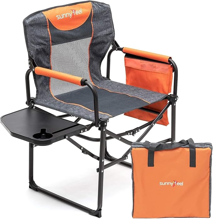 SUNNYFEEL Camping Directors Chair, Heavy Duty,Oversized Portable Folding Chair with Side Table, Pocket for Beach, Fishing,Trip,Picnic,Lawn,Concert Outdoor Foldable Camp Chairs by SunnyFeelCamping