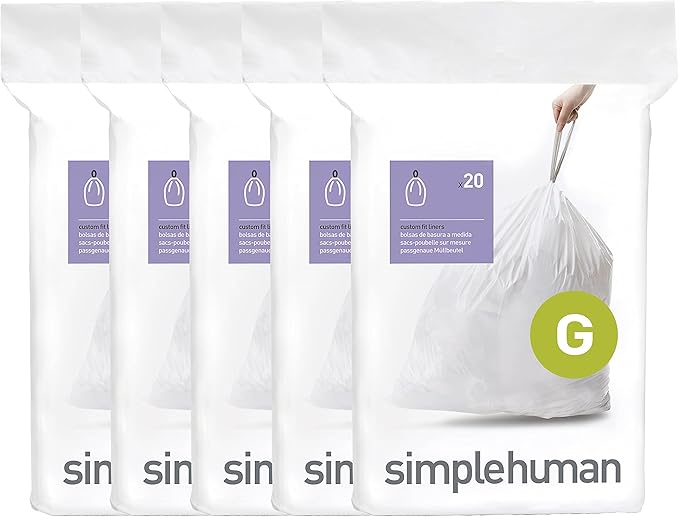 simplehuman Code G 100 Count, Dispenser Pack Custom Fit Liners, Drawstring by Simplehuman