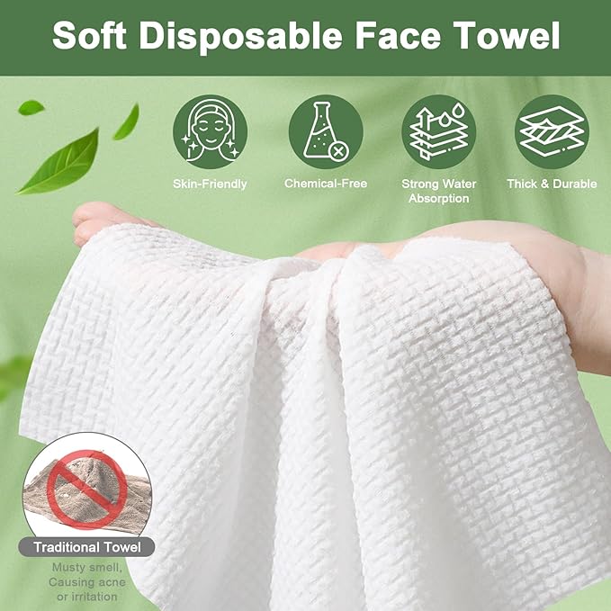 Face Towels Disposable, 12” x 10” Biobased Facial Towelettes, Large Soft & - Image 3