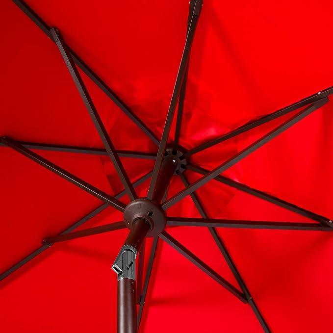 SAFAVIEH 9ft Outdoor Patio Umbrella, Round, Valance, Red & White Trim, Auto Crank Tilt, UV Resistant for Deck, Backyard, Poolside (PAT8006D) - Image 4