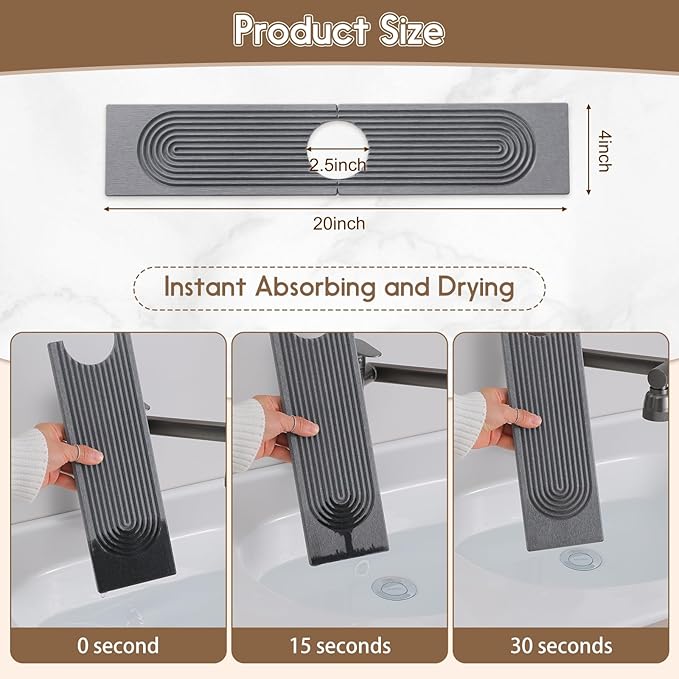 Faucet Mat for Kitchen Sink, Diatomite Quick Drying Tray, 20 Inch Kitchen Sink - Image 2