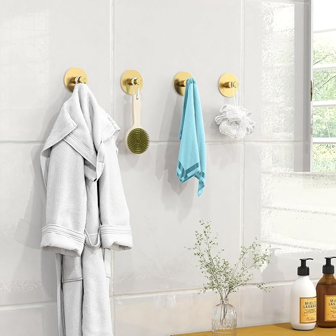 Adhesive Hooks for Walls No Damage 4 PCS, Heavy Duty Aluminum Strong Adhesive - Image 2