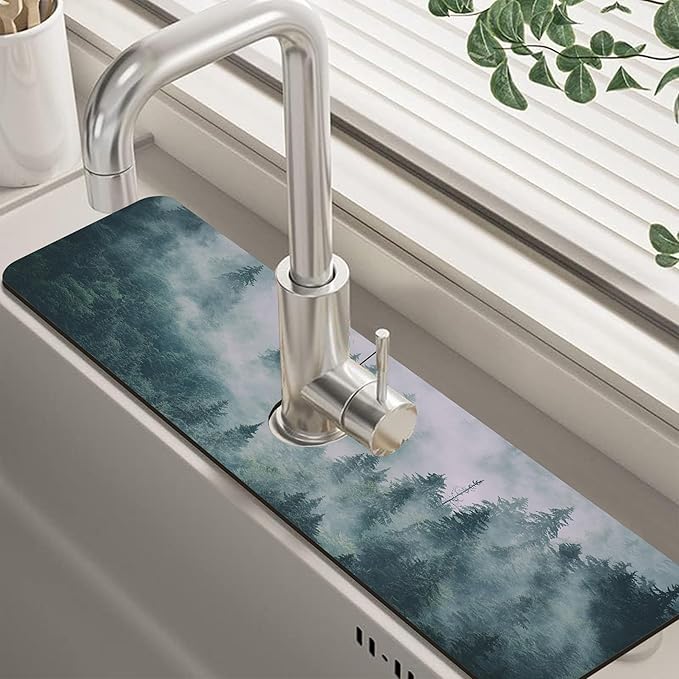 Foggy Forest Dish Drying Mat for Kitchen Sink Splash Guard Behind Faucet Sink by Unknown