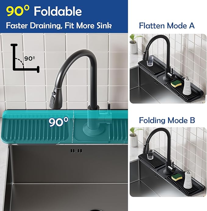 24"Longer Silicone Faucet Mat For Kitchen Sink Splash Guard -7° Slope Snap - Image 5