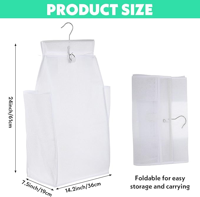 2 Pcs Hanging Collapsible Breathable Mesh Laundry Hamper, Hanging Laundry Bag - Image 2