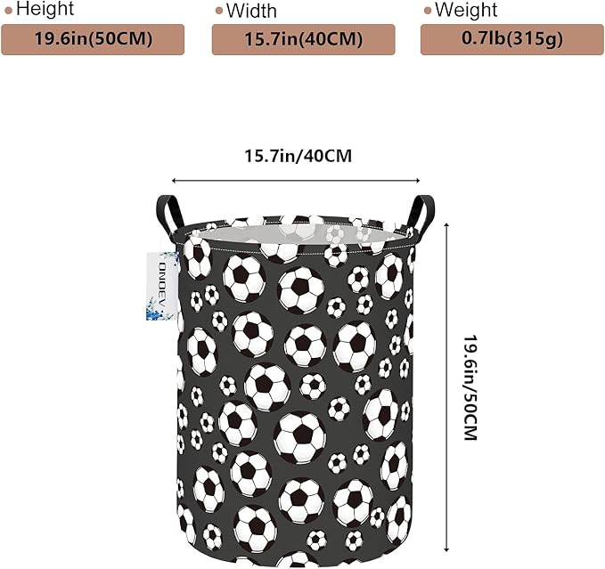 Round Foldable Kids' Football Laundry Hamper Multi Use Laundry Basket Soccer - Image 2