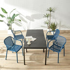 Modern Stackable Outdoor & Indoor Plastic Dining Chairs Set, Armchairs Set, Weather-Resistant, Ideal for Patios, Cafes, and Home Use, Set of 4 (Blue) - Image 3