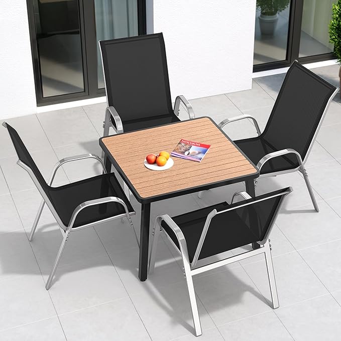 Patio Chairs Set of 4, Easily Set Up Stackable Outdoor Dining Chairs with High Back and Wide Seat, All Weather Breathable Outdoor Chairs Set of 4 with Metal Frame for Backyard Deck Pool, Black - Image 2