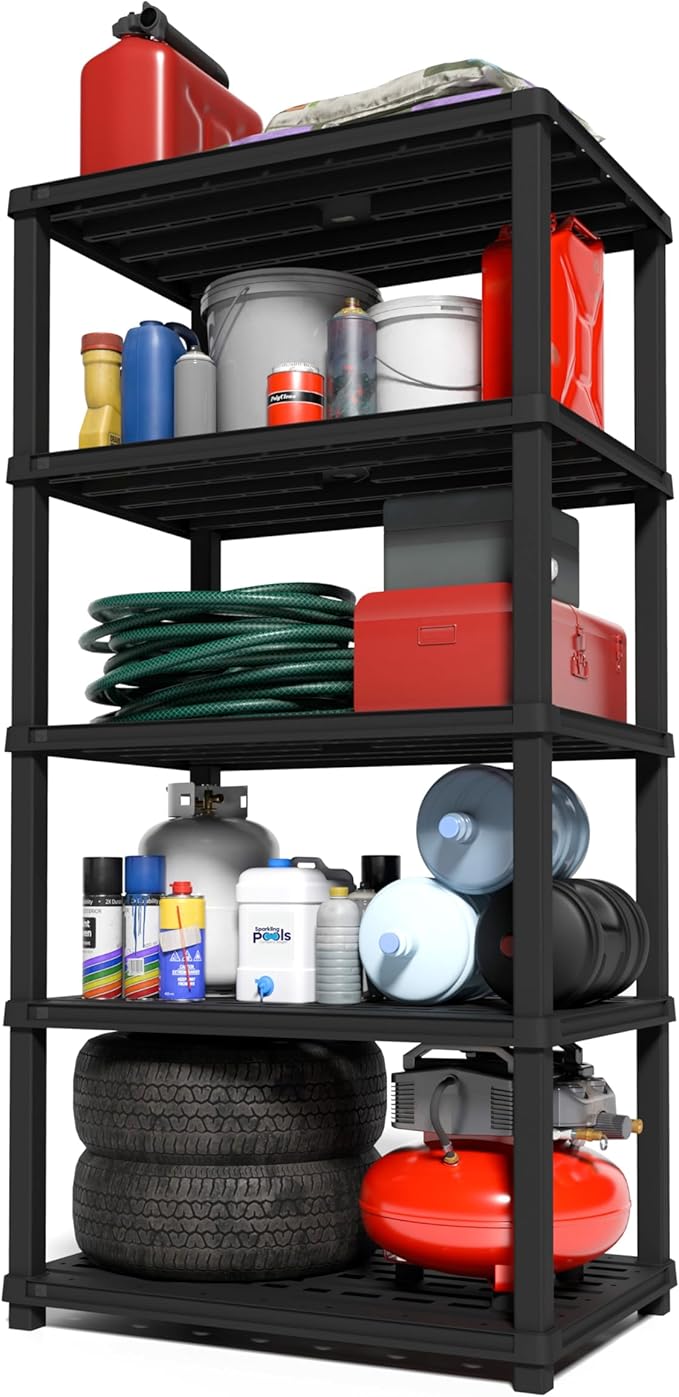 IRIS USA 5-Shelf Extra Heavy Duty Deep Plastic Storage Shelves, 1000lb Capacity, 75" H x 36" W x 24" D, Large Modular Shelving Unit Storage Organizer for Garage, Home, Warehouse & Gym, Rack - Black by IRISUSA