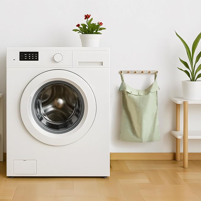 100% Linen Hanging Laundry Hamper Bag 20x27 Inch, Over the Door - Image 6