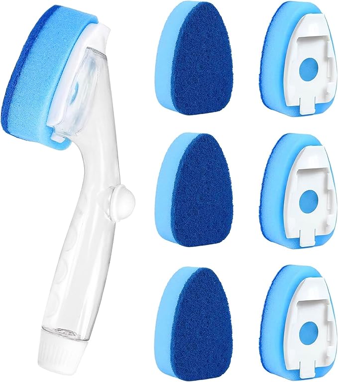 Dishwand Refills Soap Control Handle, 6 Heavy Duty Dish Wand Sponge Heads by Clioran